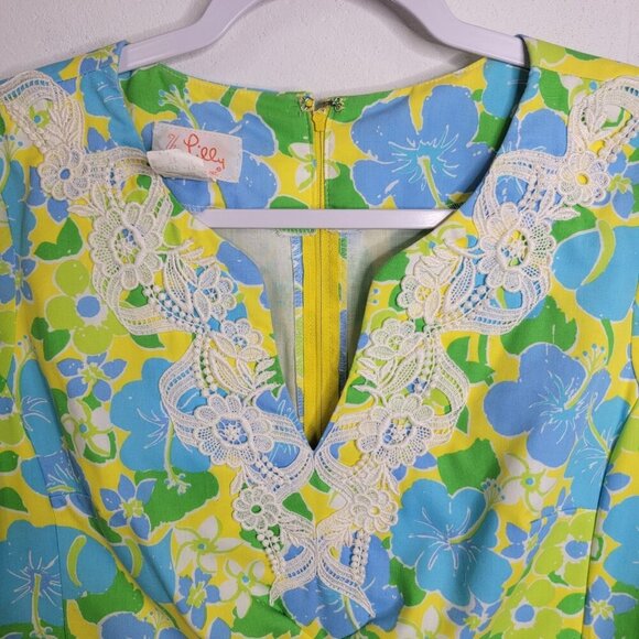 Vintage "The Lilly" by Lilly Pulitzer Hawiaan Floral Print Shift Dress Lace Trim - Picture 6 of 11